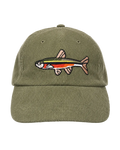 Green cap with a fish design on a white background