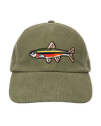 Green cap with a fish design on a white background