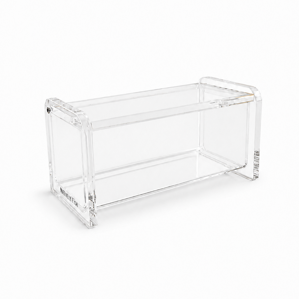 Clear acrylic case with lid closed