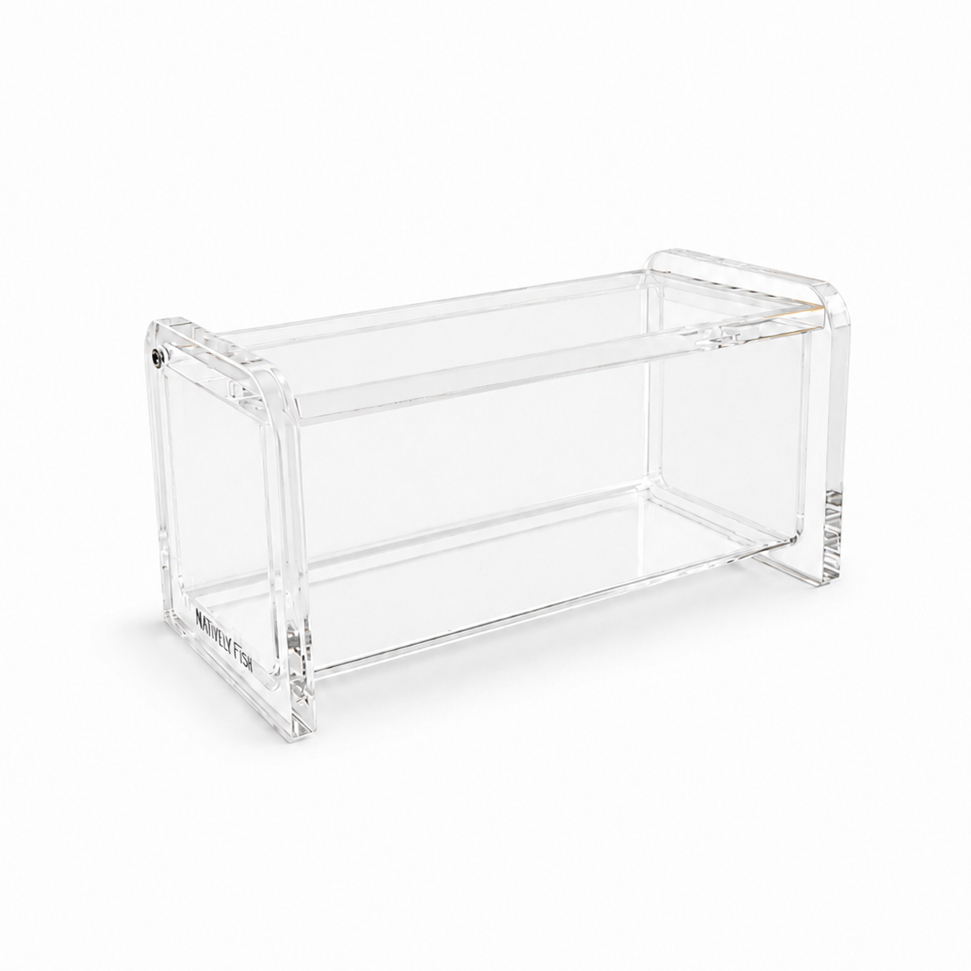 Clear acrylic case with lid closed