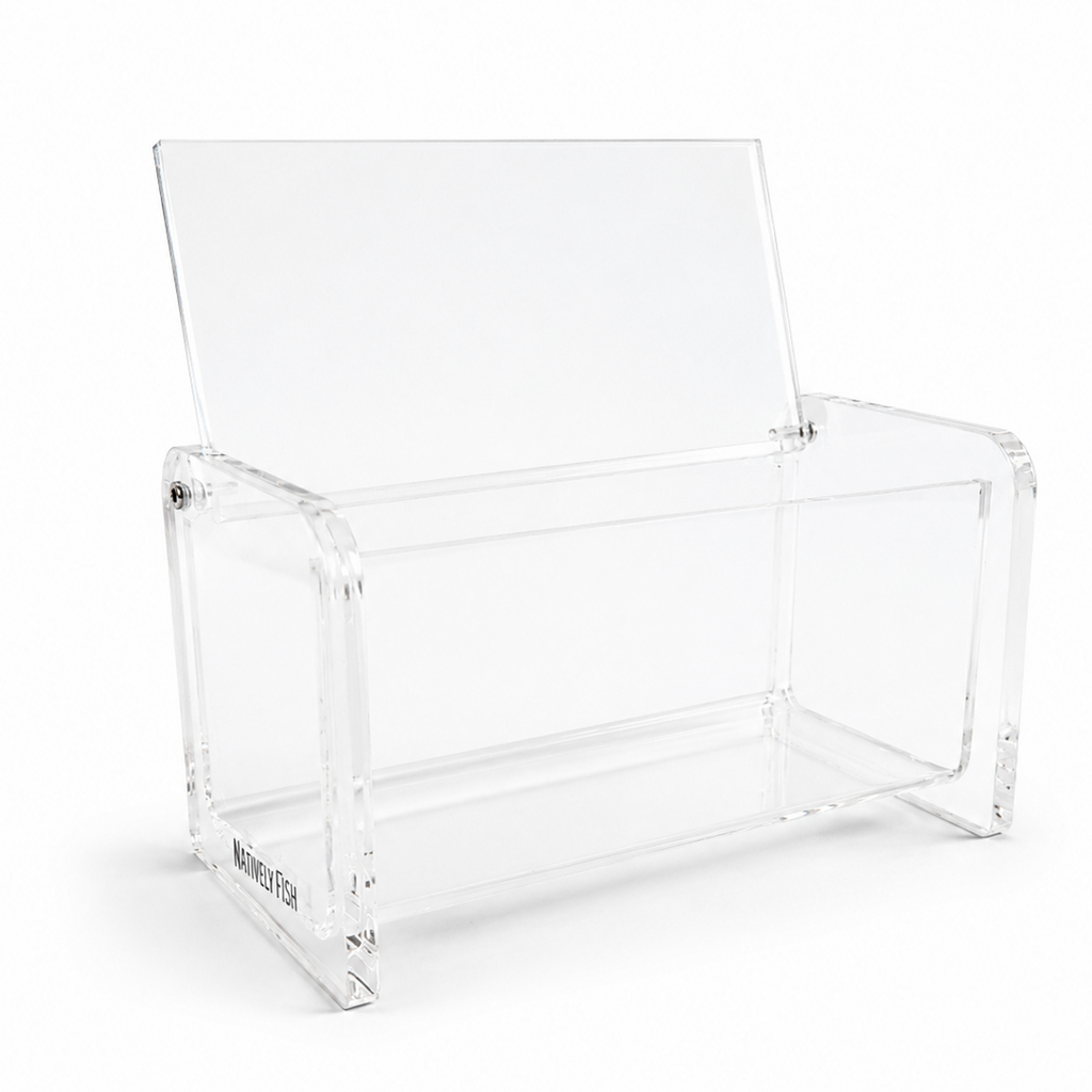 Clear acrylic case with lid open