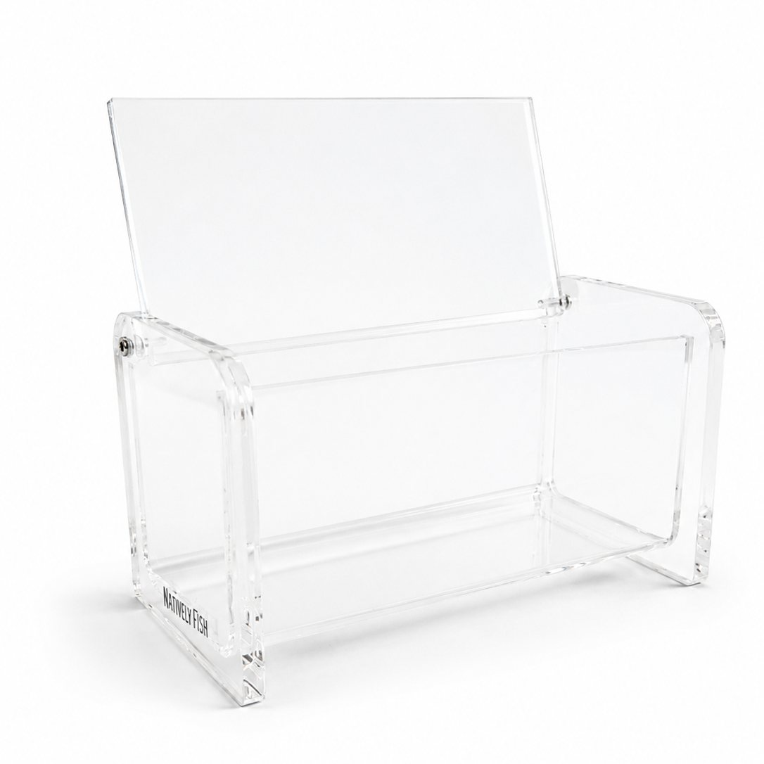 Clear acrylic case with lid open